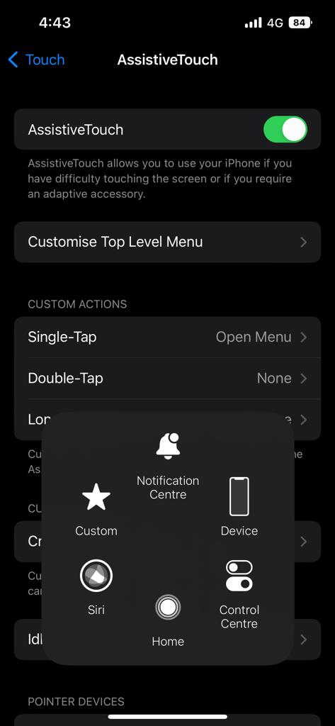 Tap on the black circle to open Assistive Touch on iPhone. 