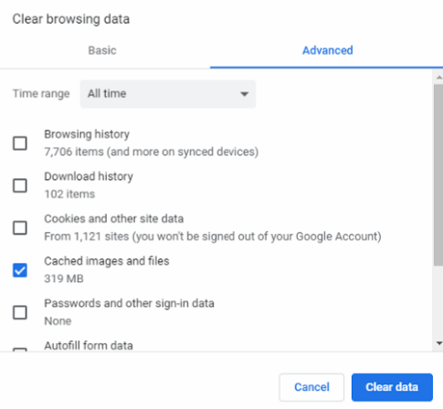 Go to advance settings of clear browsing data, and cleared chrome cache for all time. 