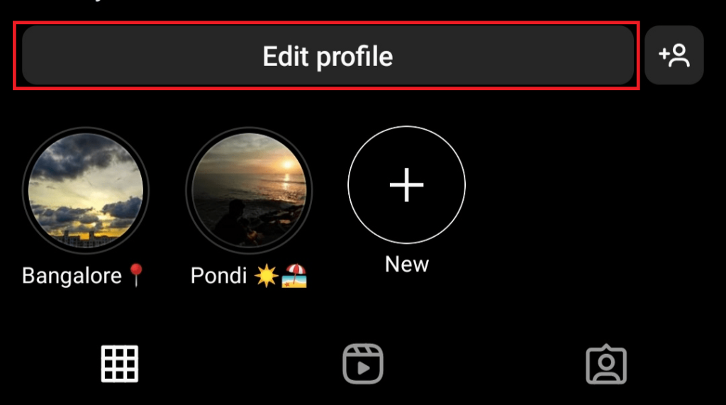 edit profile button to change Instagram name