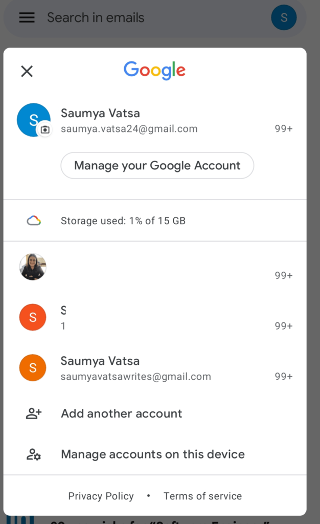 manage accounts on your device gmail app