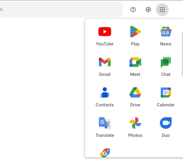 Click on the grid icon to find the Google apps menu.