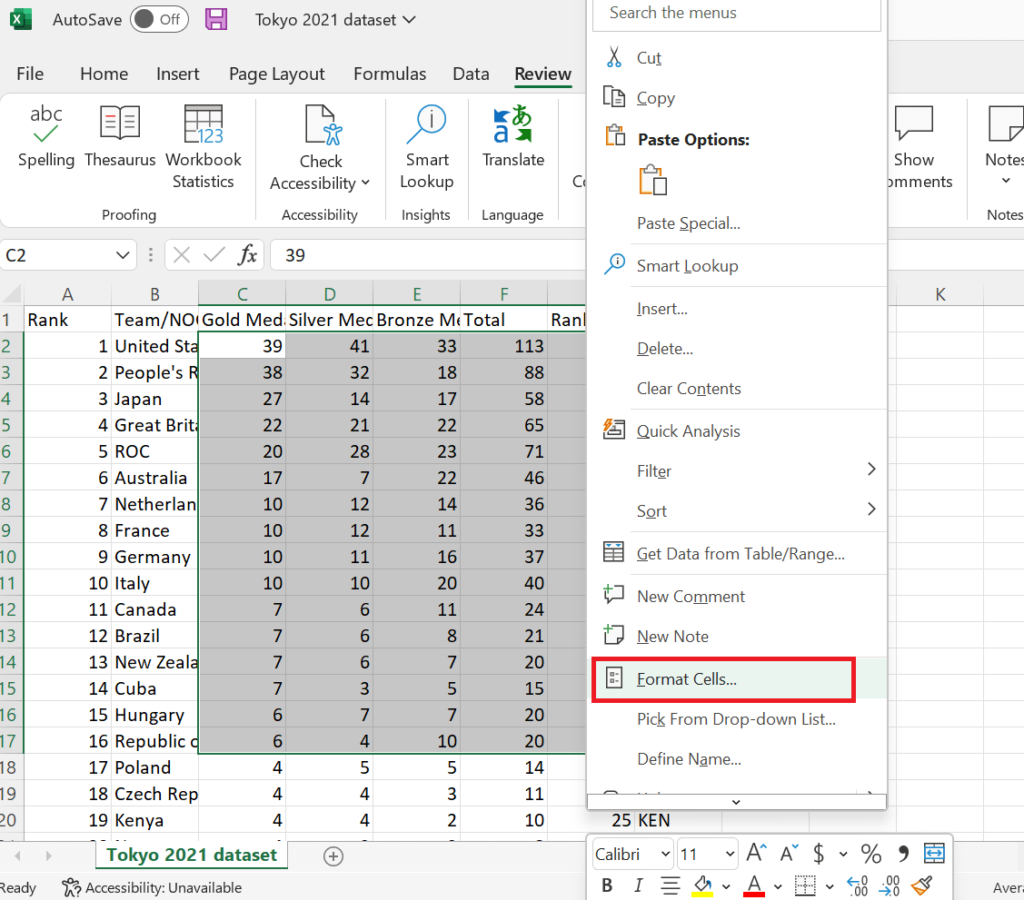 Format Cells option to lock a cell in Excel to prevent editing of that cell