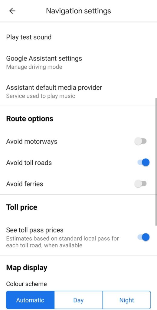 Turn on the toggle to avoid tolls on Google Maps 