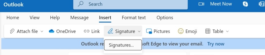 Insert signature manually in a new email. 