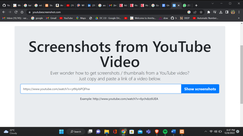 How to use youtubescreenshot.com