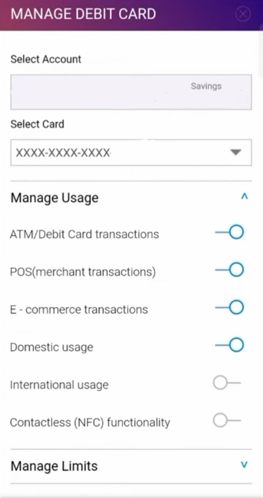 Enable international transaction on SBI debit card by turning on the toggle for it under manage usage.