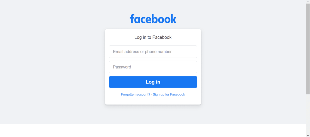 Login to facebook on a web browser