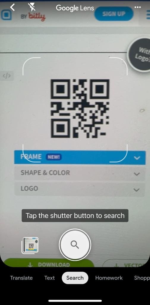 Google lens to scan QR codes on iPhone