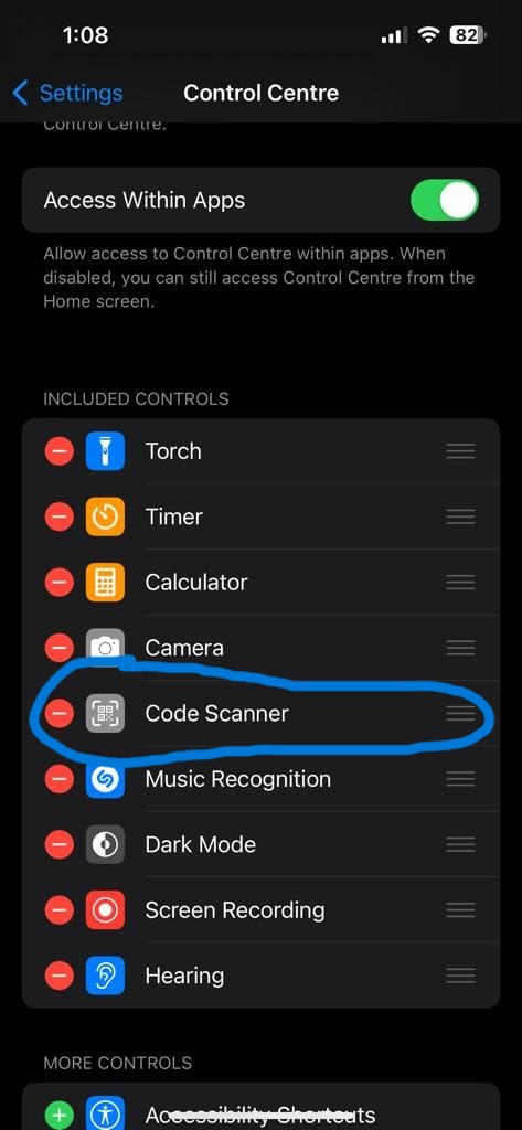 Add code scanner to the control tab