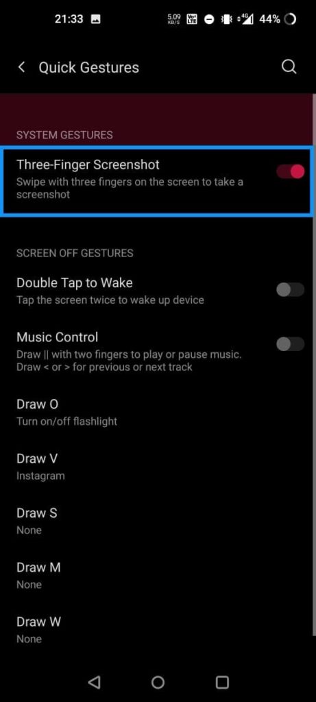 Take screenshot on android using gestures