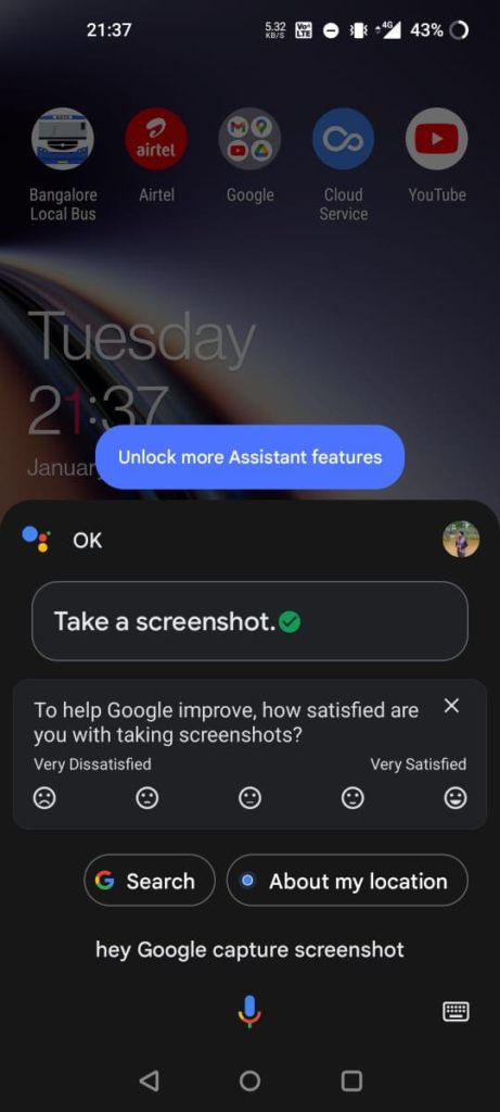 Use google assistant to take screenshot on android