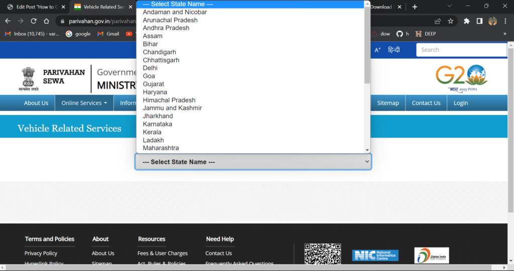 Select state to download vehicle Rc