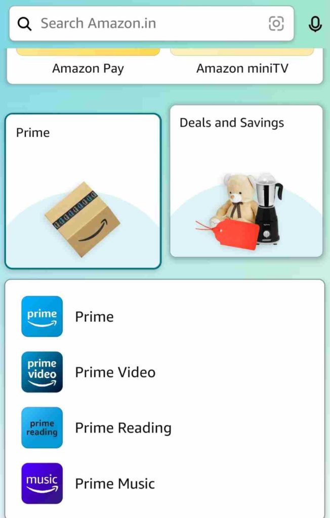 Click on the Prime button to open a list of all Prime services. 