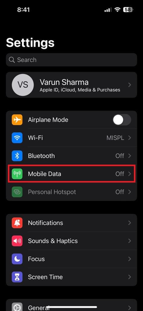 Head to mobile data in the settings