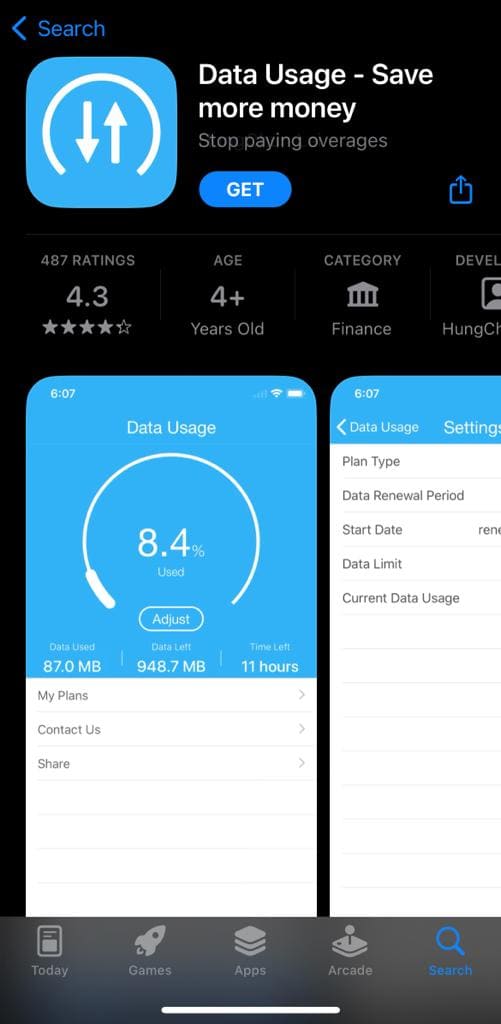 Data usage an advance app for iPhone