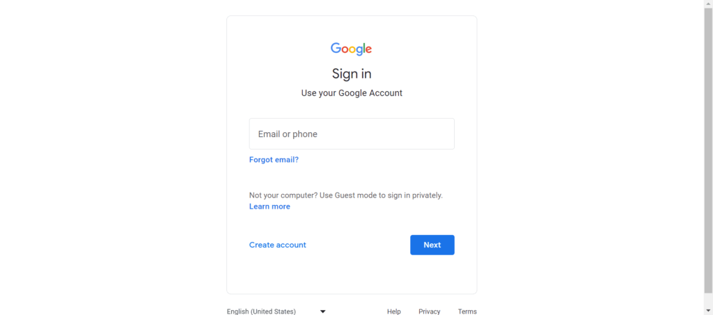 Sign up to google