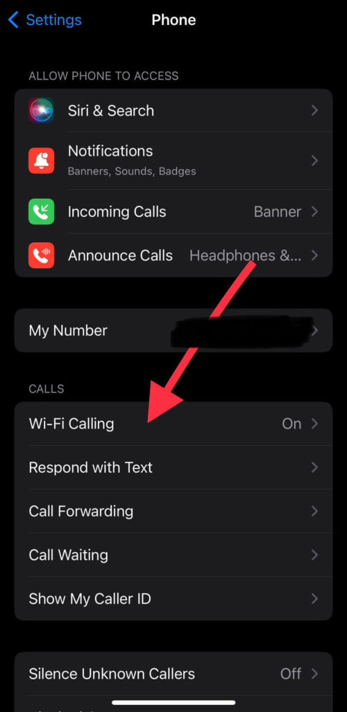 Open Wi-Fi Calling option