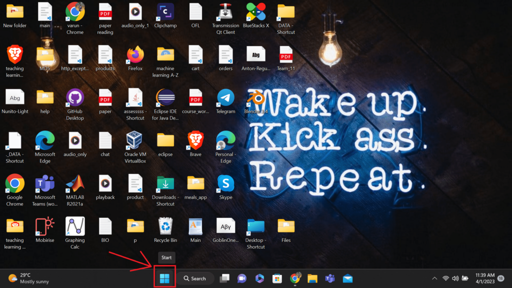 Click the windows icon from your taskbar