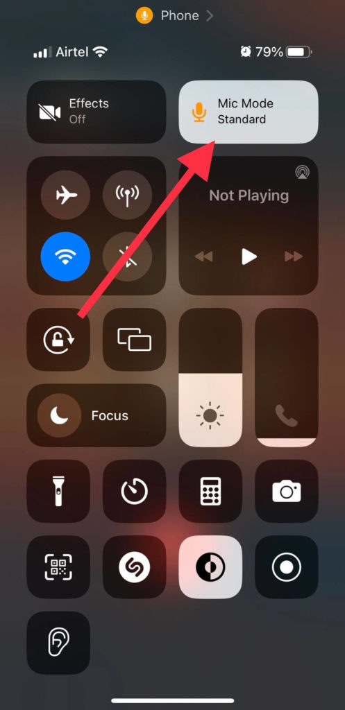 Tap on Mic Mode on control center