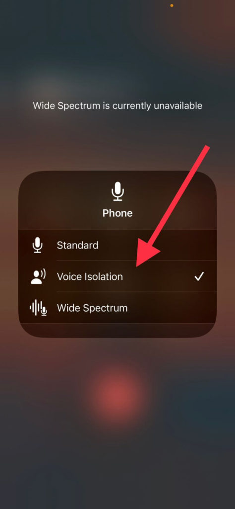 Tap on the Voice Isolation - Remove Background Noise on iPhone