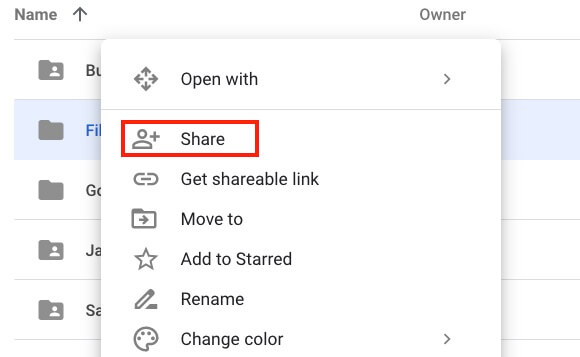 Sharing a folder in Google Drive on Android