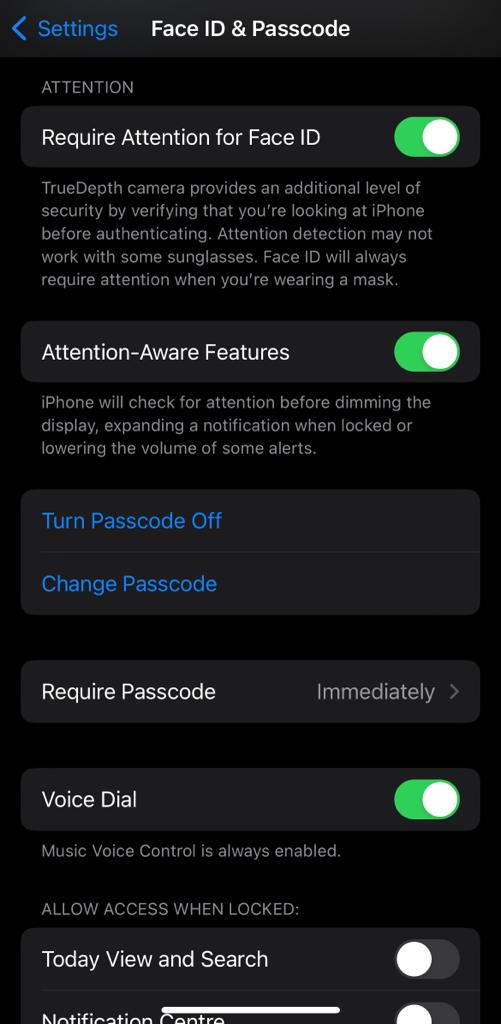 Turn off the passcode on iPhone