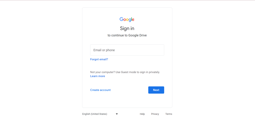 Type your email address and sign up in the Google Drive