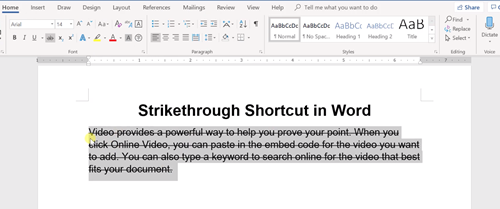 Strikethrough in word