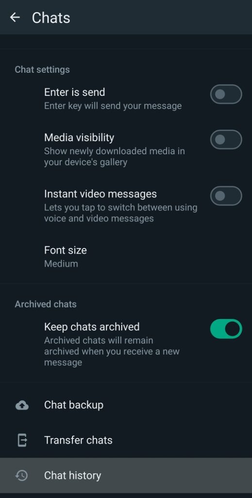 Go to chat history to find archive all chats on whatsapp 