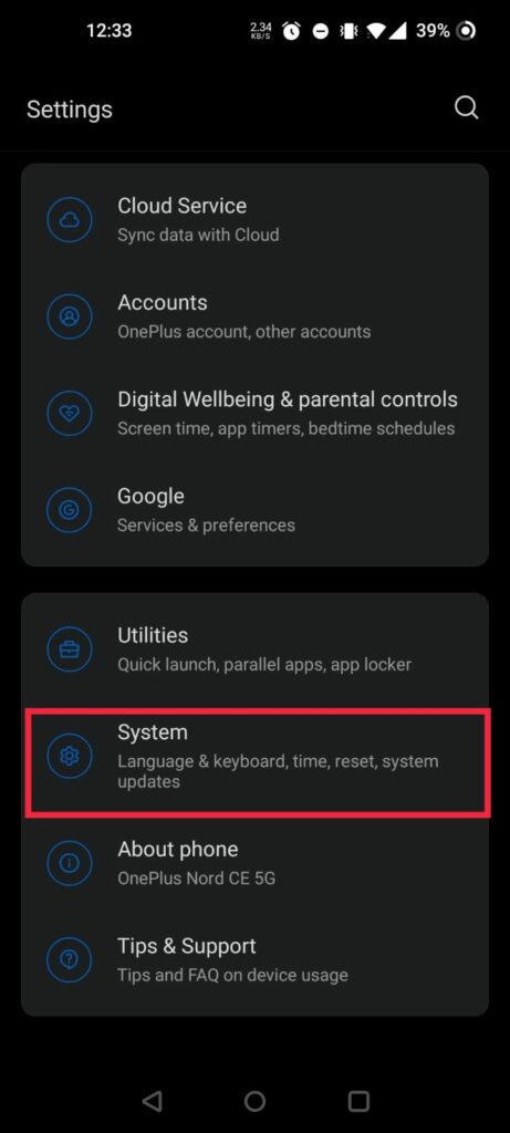 Head to system settings
