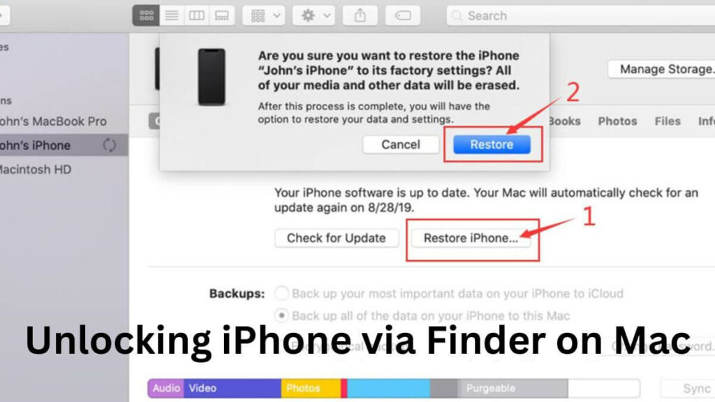 Unlocking iPhone via Finder on Mac