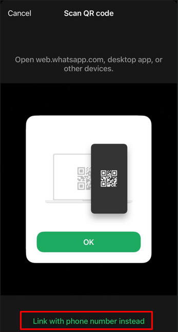 Link with phone number instead for whatsapp web login